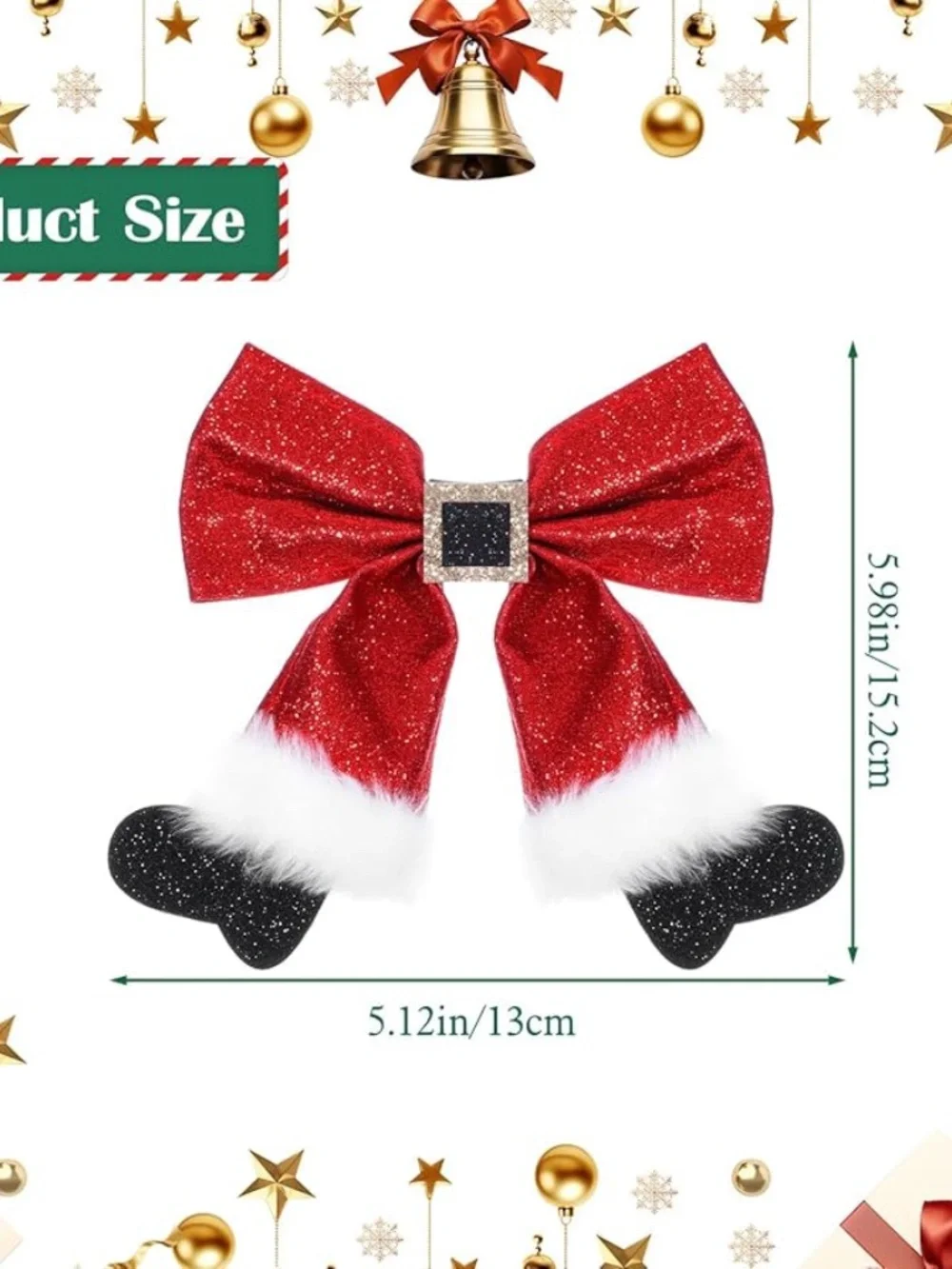 Christmas Glitter Bow Hair Clips Set of 2 Red Green Sequin Santa Holiday NWOT